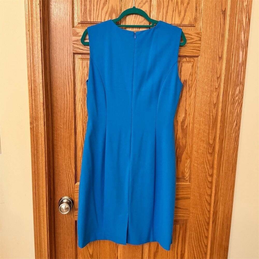 Calvin Klein Dress Womens Size 14 Blue Sleeveless V-Neck Ruched Sheath - Picture 2 of 7